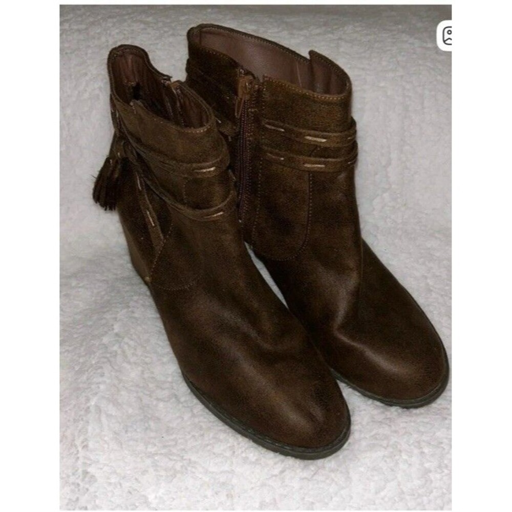 Sugar Women's Size 8.5M Shoes Brown Zip Up Tassel Comfort Wedge Ankle Boots Box2